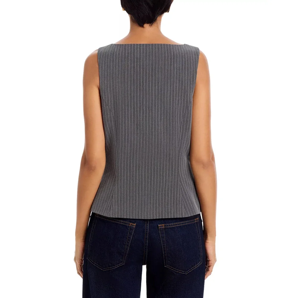 French Connection Women Grey Pinstriped Minka Classic Button Up Vest Size US 6_2